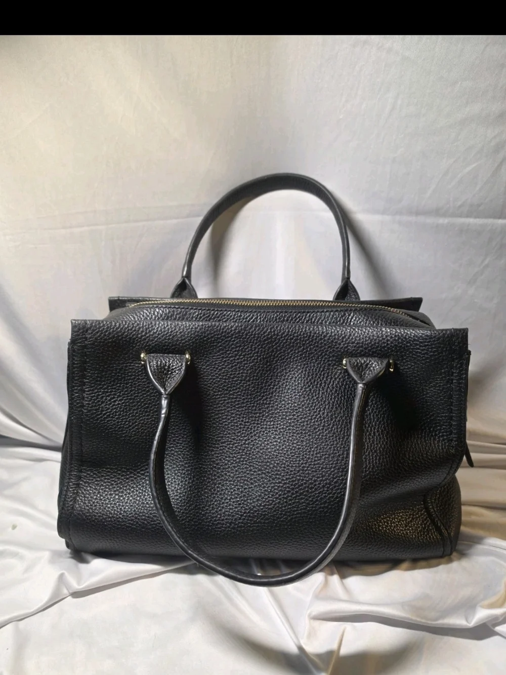 kate spade Black Pebbled Leather Satchel with Tassel Charm